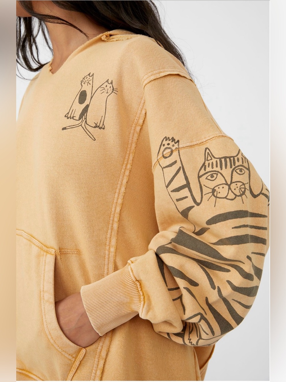 RARE & HTF We The Free by Free People Sha La La Hoodie with Cat Graphics Sz XS